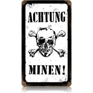    German WW2 Vintage Metal Sign: Achtung Minen!: Everything Else