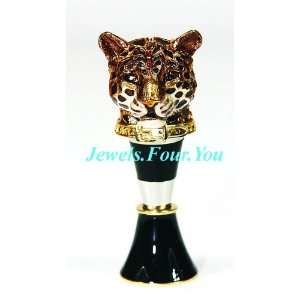 Jay Strongwater LEOPARD HEAD WINE STOPPER WITH STAND GOLD:  