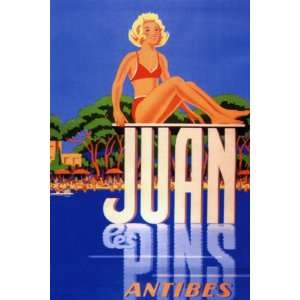  GIRL BEACH JUAN LES PINS ANTIBES FRENCH VINTAGE POSTER 