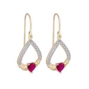 18k Yellow Gold Plated Sterling Silver Synthetic Red Ruby Corundum and 