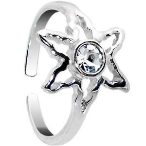  Sterling Silver 925 Clear CZ Ganga Leaf Toe Ring Jewelry