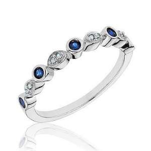    Sterling Silver Blue Sapphire and Diamond Band   Size 8: Jewelry