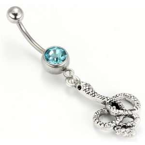 14g 12g 10g Single Gem Belly Button Body Jewelry with SNAKE CHARM 14g 