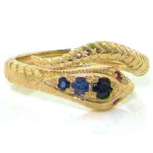 14K Gold (Choice of Yellow or Rose Gold) Snake Ring set with Sapphire 