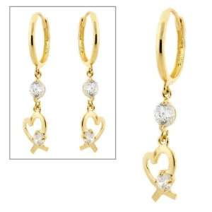  14KT Gold Dangling Hearts & CZ Huggies: Jewelry