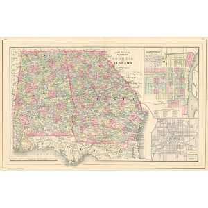  Mitchell 1884 Antique Map of Georgia & Alabama