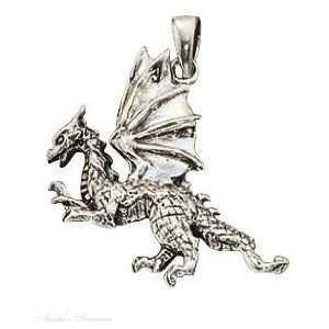   Sterling Silver Winged Fire Breathing Dragon Pendant: Jewelry