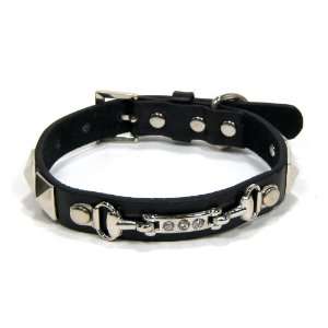 Genuine Leather Pet Collars with Crystal Bar:  Pet Supplies