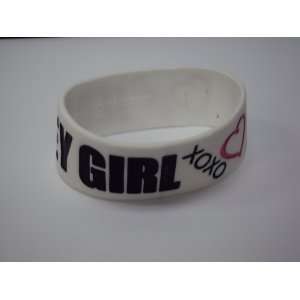  Rubber Wristband Jersey Girl 1 Bracelet White with Black 