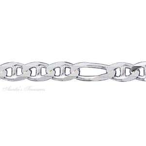 24 Inch Mens Unisex Sterling Silver Heavy 6.5mm Wide Figaro Marina 