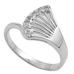  Sterling Silver with Cubic Zirconia Fan Ring, Size 9 