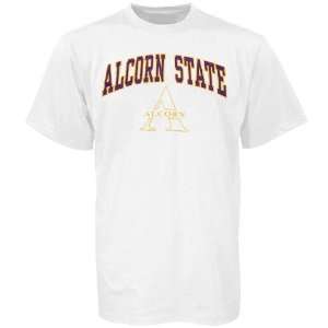  Alcorn State Braves White Bare Essentials T shirt: Sports 
