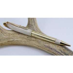  Deer Antler 375 Rifle Cartridge Pen With a Gold Finish 