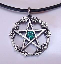 Blue Zircon Oak Leaf Pentacle Pentagram Necklace Wicca Pagan  