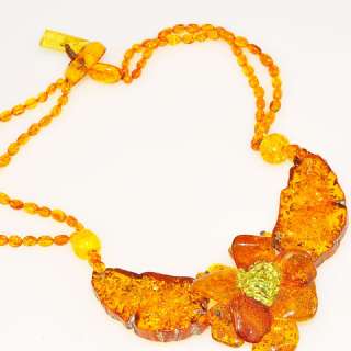 BALTIC HONEY AMBER and PERIDOT Flora Necklace  