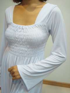 New Women Smocked White Bell Long Sleeve Party Maxi Dress Sz M L XL 10 