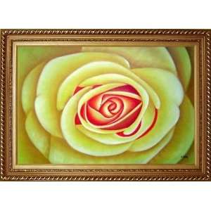  Yellow Rose Oil Painting, with Exquisite Dark Gold Wood Frame 