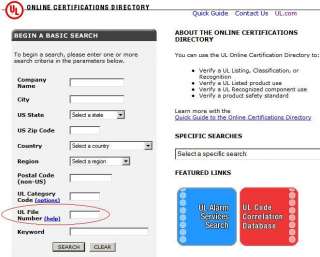 Type in the UL File Number (can be found on components as shown 