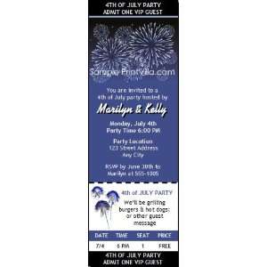 Fireworks Blue 4th of July Party Ticket Invitation 