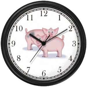 Two Pigs   Pig Cartoon   JP Wall Clock by WatchBuddy Timepieces (Black 