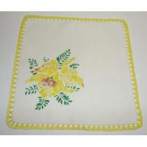  Vintage Ladies Handkerchief With Yellow Flowers on Yellow 