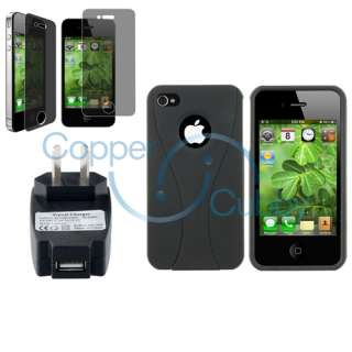 Black Cup Shape Case Cover+Privacy Film+Charger For iPhone 4S 4 4G 4 
