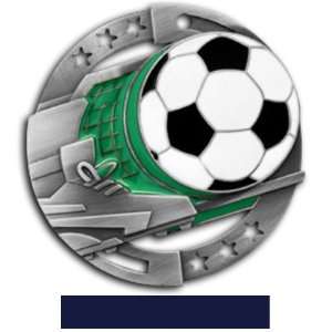   Awards Custom Soccer Color Medals M 545S SILVER MEDAL/NAVY RIBBON 2.75