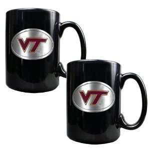  Virginia Tech Hokies 2pc Black Ceramic Mug Set: Sports 