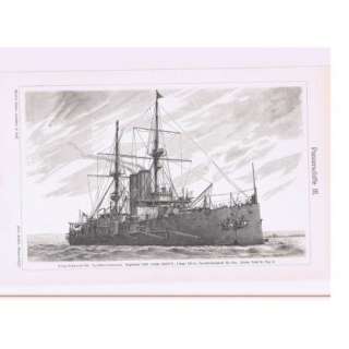 MILITARY WAR SHIP KING EDWARD 1800s Antique Engraving Print  