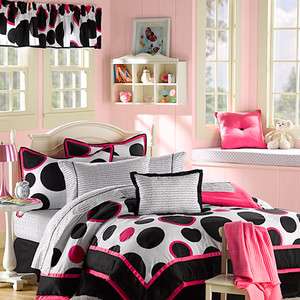 12p Black+Pink GIRLS Bedding COMFORTER+SHEETS+SHAM+SKIRT+Valances TEEN 