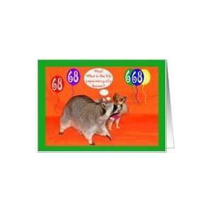  68th Birthday, Raccoon with Pomeranian, balloons Card 