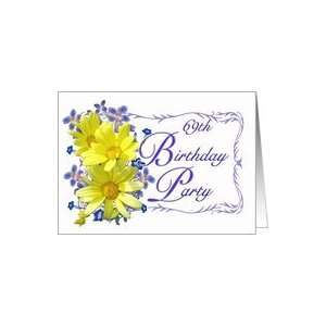  69th Birthday Party Invitations Yellow Daisy Bouquet Card 