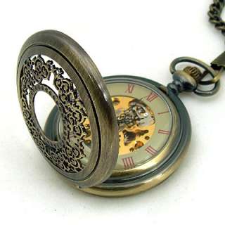Mens Archaize Engraved Skull Mechanical Pocket Watch US  