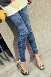 Size US 2 8 BLUE Jean Style Leggings Tights Women Girl Girl Pant vq376 
