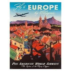 World Travel Poster Pan American Europe by Clipper 9 inch by 12 inch 