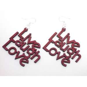  Cherry Red Live Laugh Love Wooden Earrings GTJ Jewelry