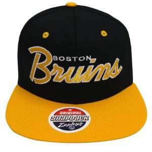   Bruins Script Zephyr Snapback Cap Hat Black Yellow: Everything Else