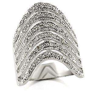   Plated Clear Austrian Crystal Six Pave Row Classic Ring, 6 Jewelry