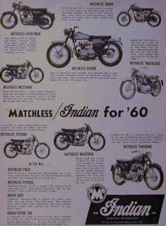 1960 Matchless Indian Motorcycle Ad Apache Arrow +  