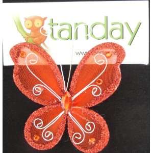   Red Organza Butterflies For Craft & Wedding Favor (8743) 12 Pieces
