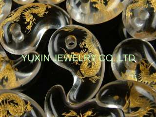 YNA86 Rock crystal carved dragon magatama beads pendant  