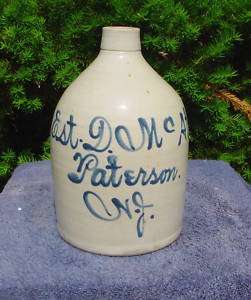 Paterson New Jersey Stoneware Merchant Script Jug  