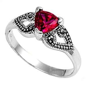 Sterling Silver Marcasite Rings with Ruby CZ   Sizes: 5 9 