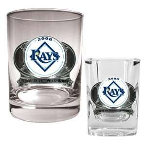   Rays American League Champions 14 oz. Rocks Glass and Shot Glass Set
