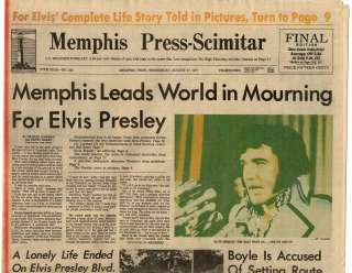 ELVIS DEAD AT GRACELAND MEMPHIS PRESS SCIMITAR ORIGINAL  