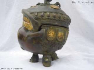 Chinese bronze gild carved sacrifice KAPALA bowl statue  
