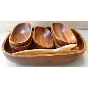  11 piece Monkey Pod Wood Salad Serving Bowl Set   Includes 