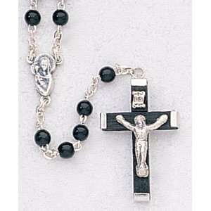   Wood Beads, Mary with Child Emblem, and Black Crucifix   MADE IN ITALY