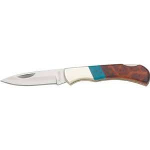  Junior Lock Back, Amboina Wood/Turquoise Handle, Plain 