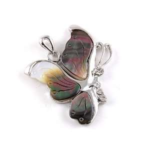   Abalone Shell Carved Butterfly Crystal Necklace Pendant: Jewelry